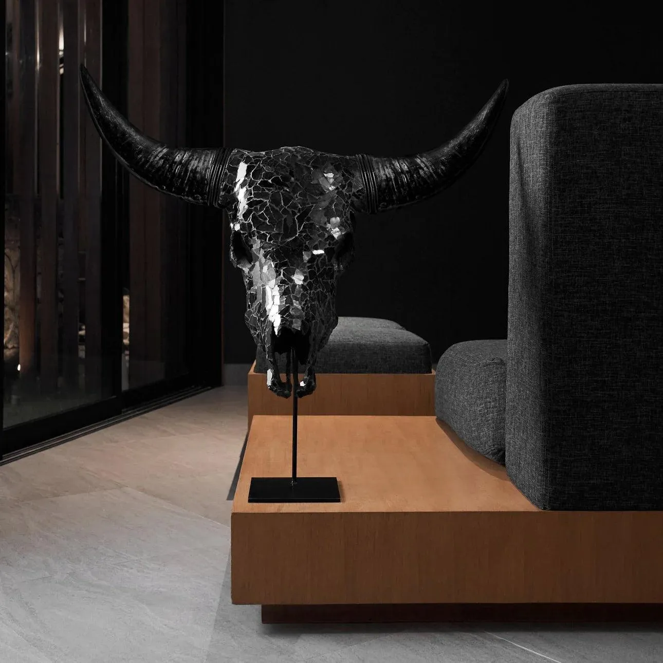 Black Glass Mosaic Steer Skull