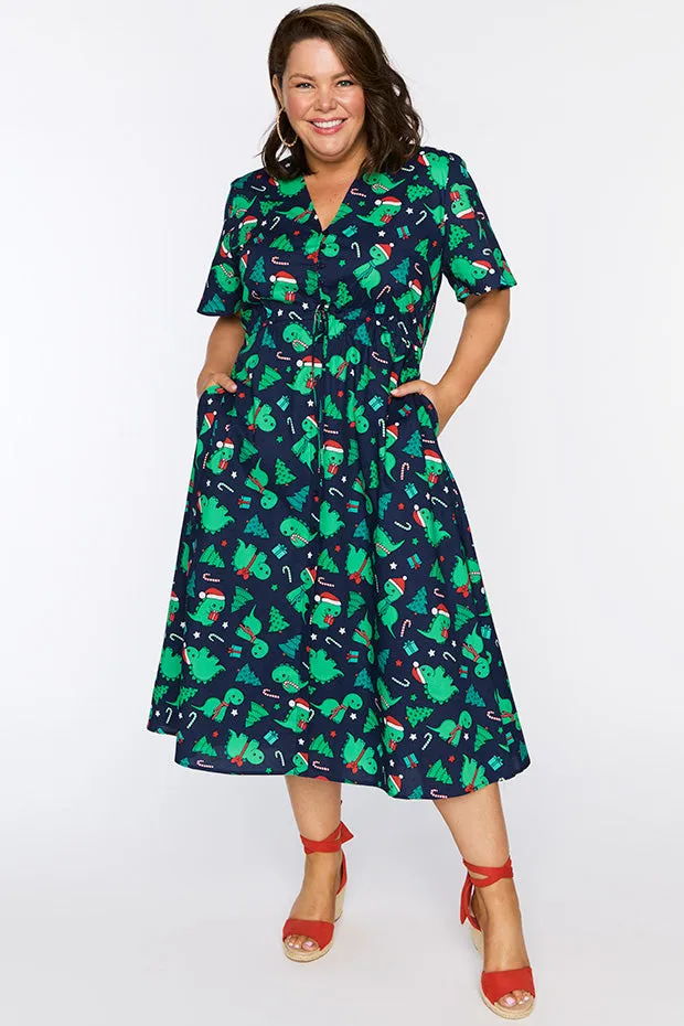 Marley Cotton Dino Christmas Dress
