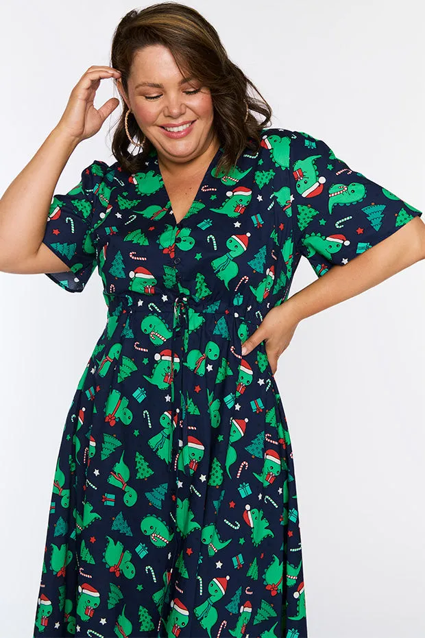 Marley Cotton Dino Christmas Dress