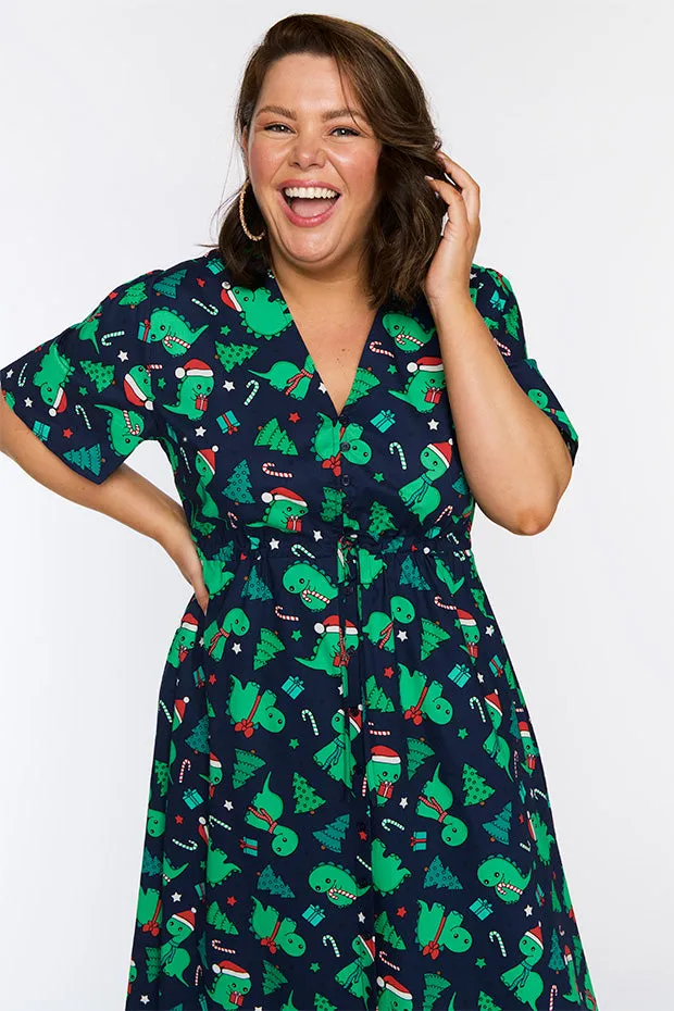 Marley Cotton Dino Christmas Dress