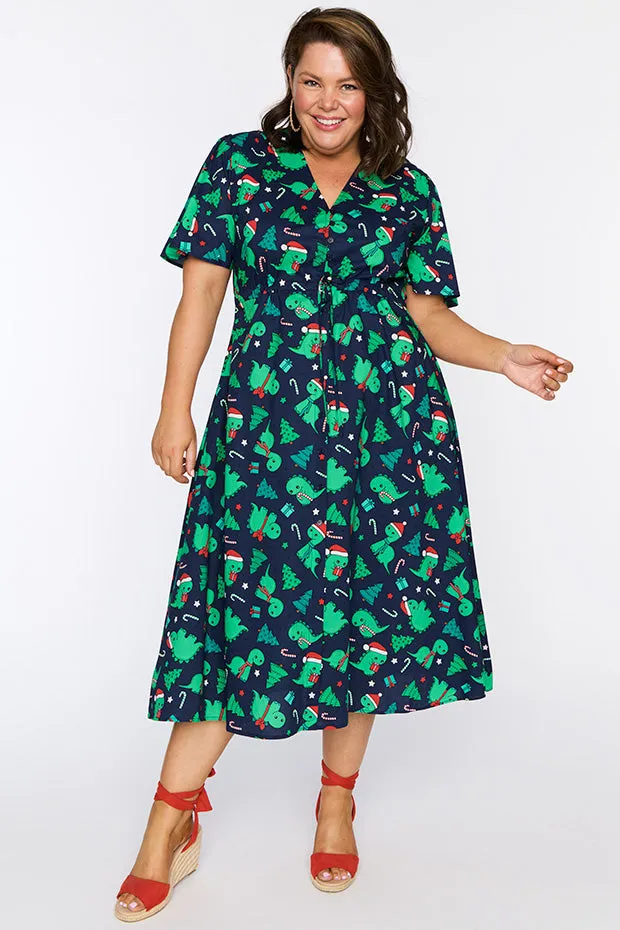 Marley Cotton Dino Christmas Dress