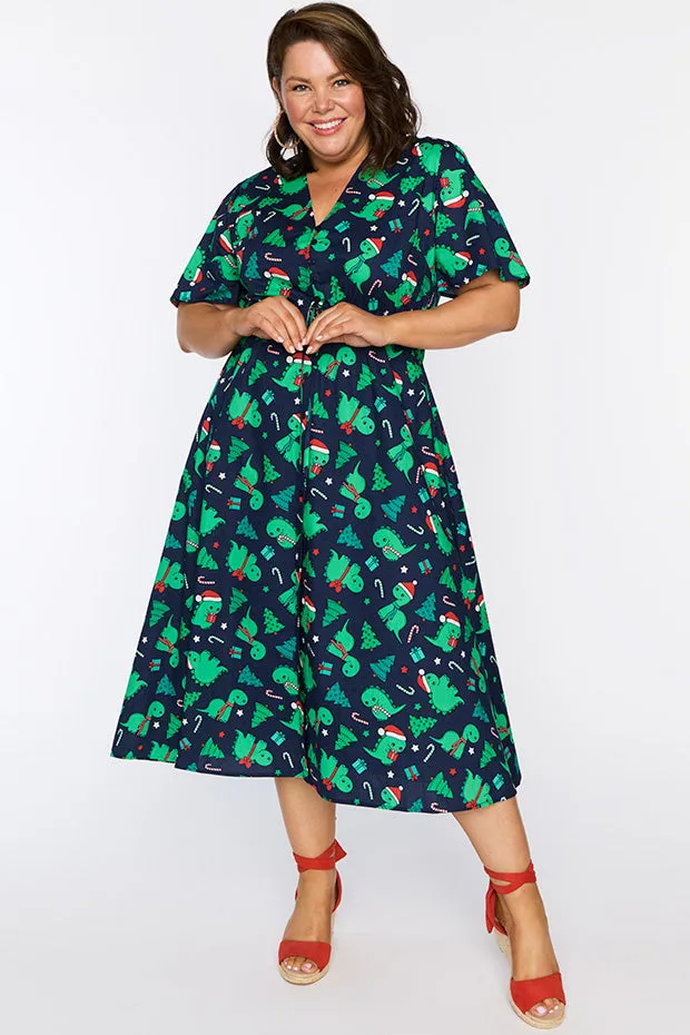 Marley Cotton Dino Christmas Dress