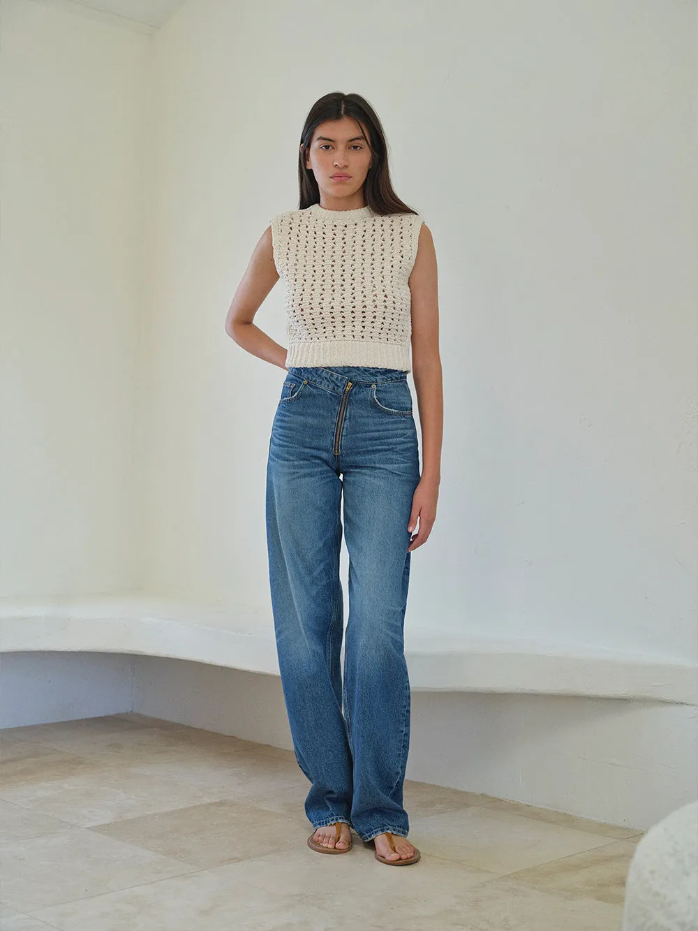 Tape Yarn Sweater Vest -- Cream